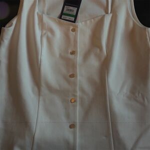 Nine West White Sleeveless Button-Front Vest – Gold Hardware, NWT, Size L